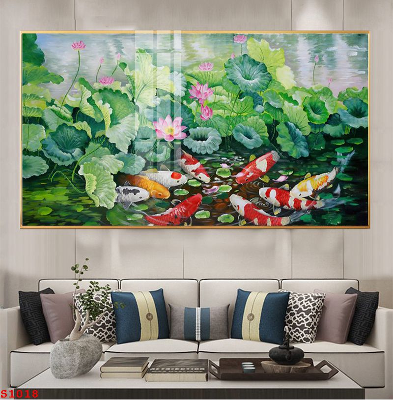 tranh-trang-guong-phong-thuy-ca-chep-hoa-sen-s1018