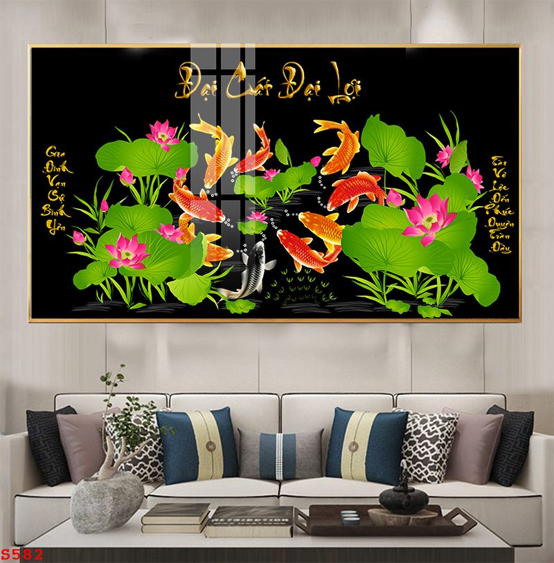 tranh-trang-guong-phong-thuy-ca-chep-hoa-sen-s582