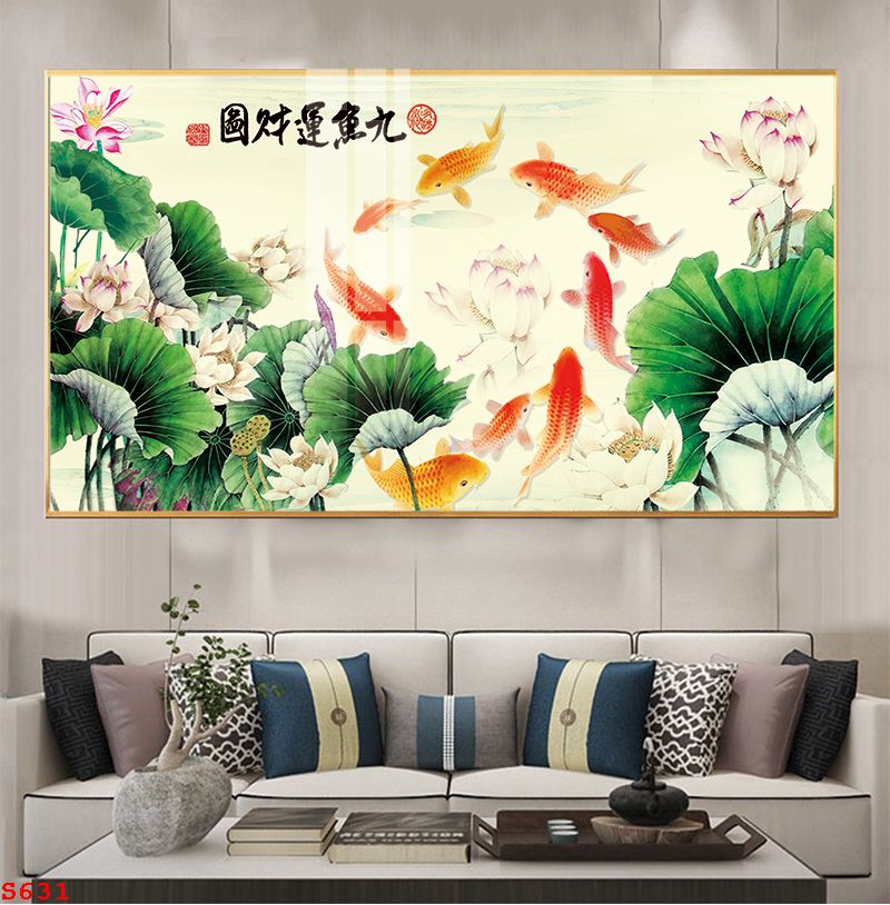 tranh-trang-guong-phong-thuy-ca-chep-hoa-sen-s631