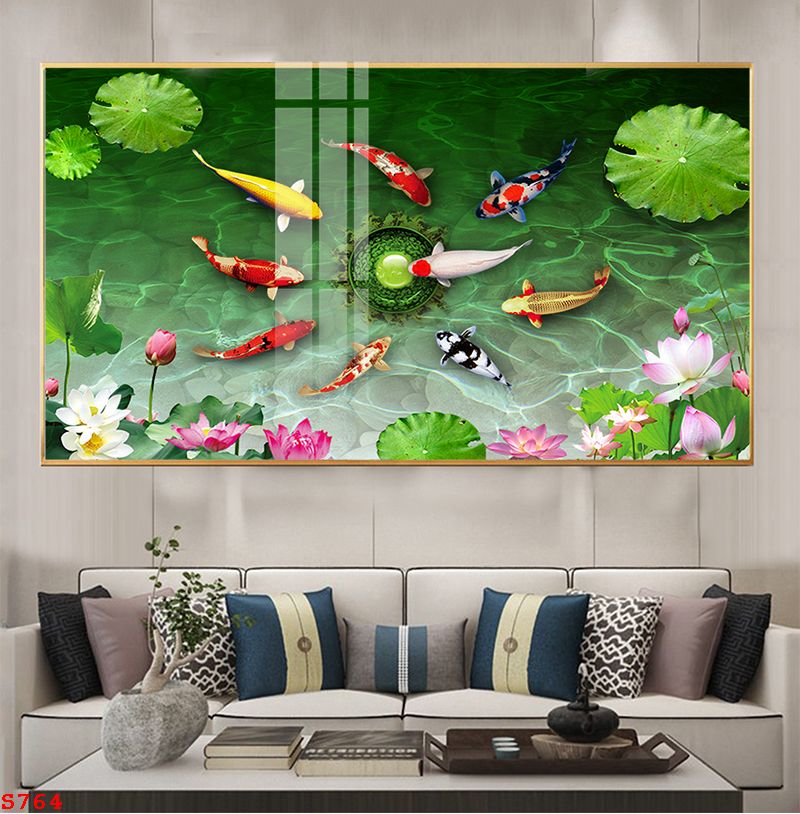 tranh-trang-guong-phong-thuy-ca-chep-hoa-sen-s764