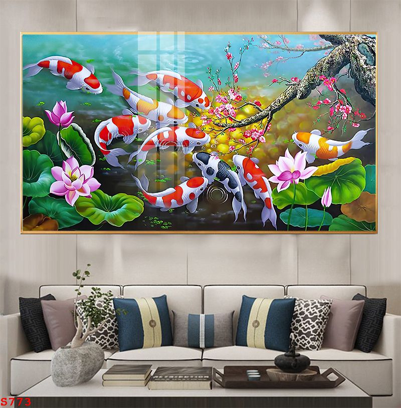 tranh-trang-guong-phong-thuy-ca-chep-hoa-sen-s773