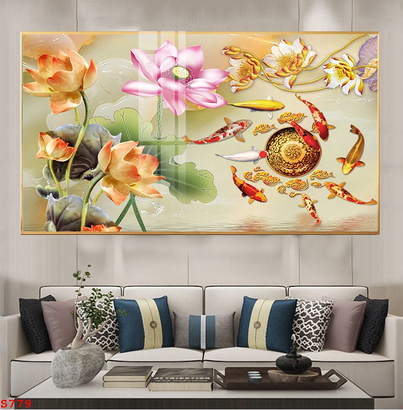tranh-trang-guong-phong-thuy-ca-chep-hoa-sen-s779