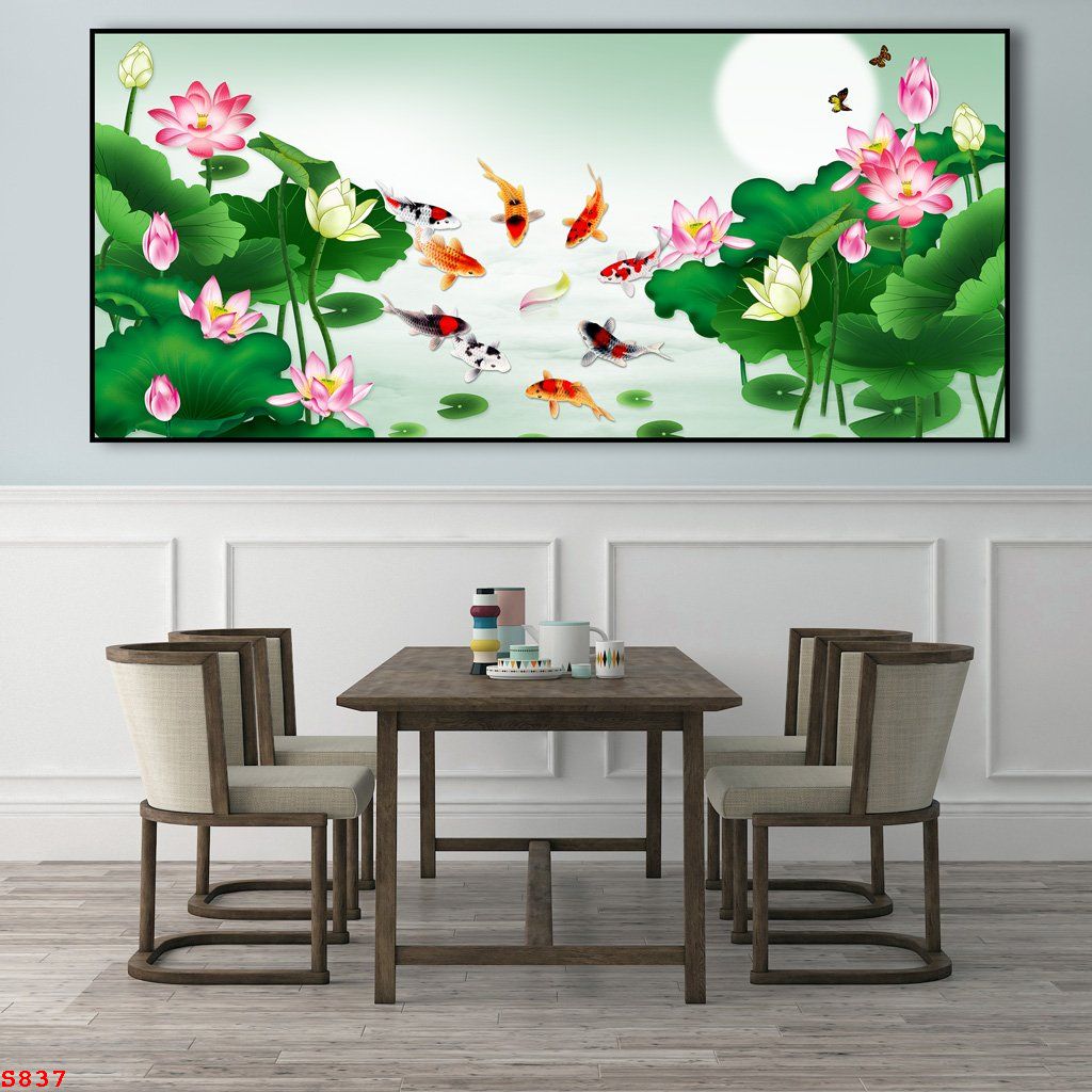 tranh-trang-guong-phong-thuy-ca-chep-hoa-sen-s837