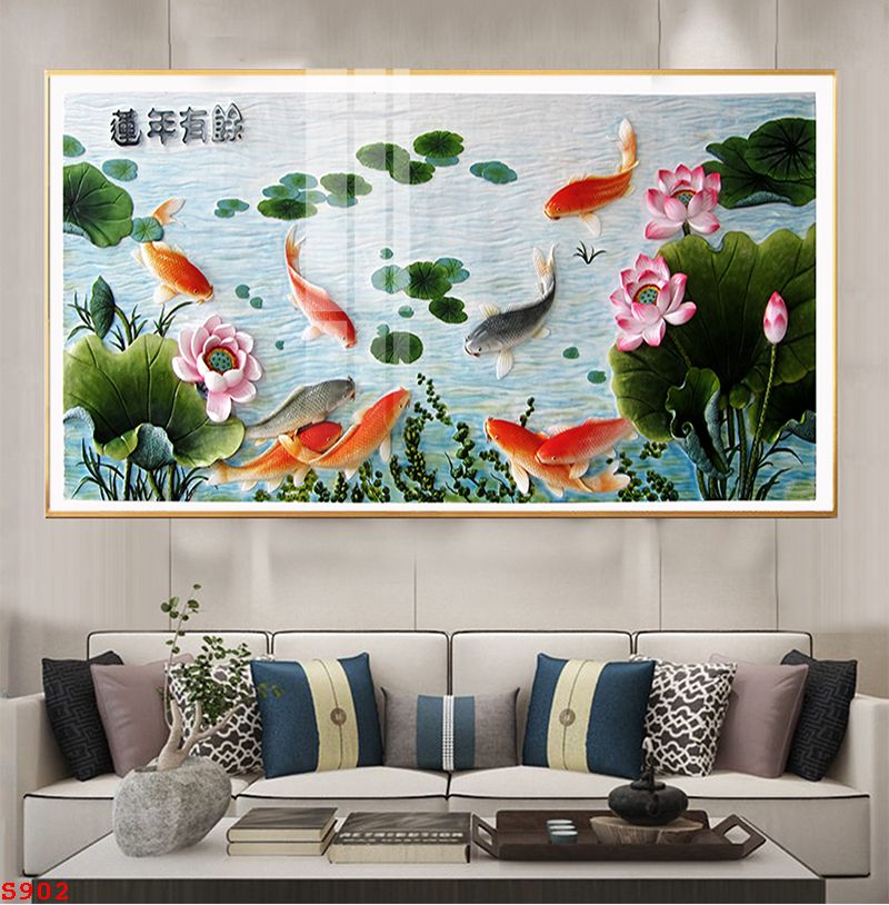 tranh-trang-guong-phong-thuy-ca-chep-hoa-sen-s902